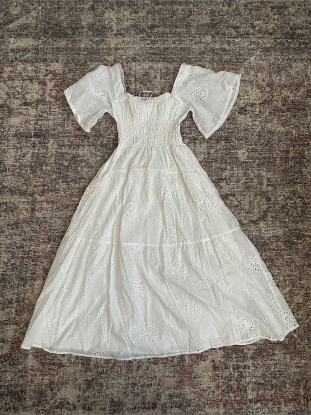 Petal & Pup White Eyelet Maxi Dress with Flutter Sleeves